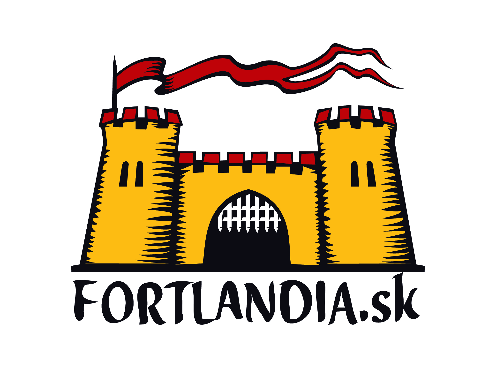 Logo en tekst FORTLANDIA.sk verwijzen naar een Slowaaks middeleeuws en airsoft zomerkamp voor kinderen.