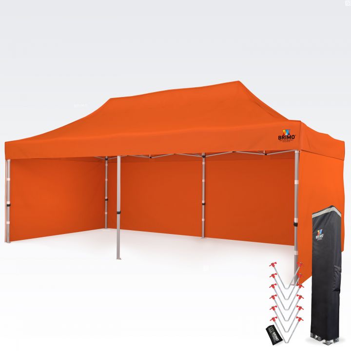 Oranje tent: Onmiskenbare oranje opvouwbare tent met zijwanden, ideaal om de zichtbaarheid van uw merk te vergroten op festivals en grootschalige evenementen.