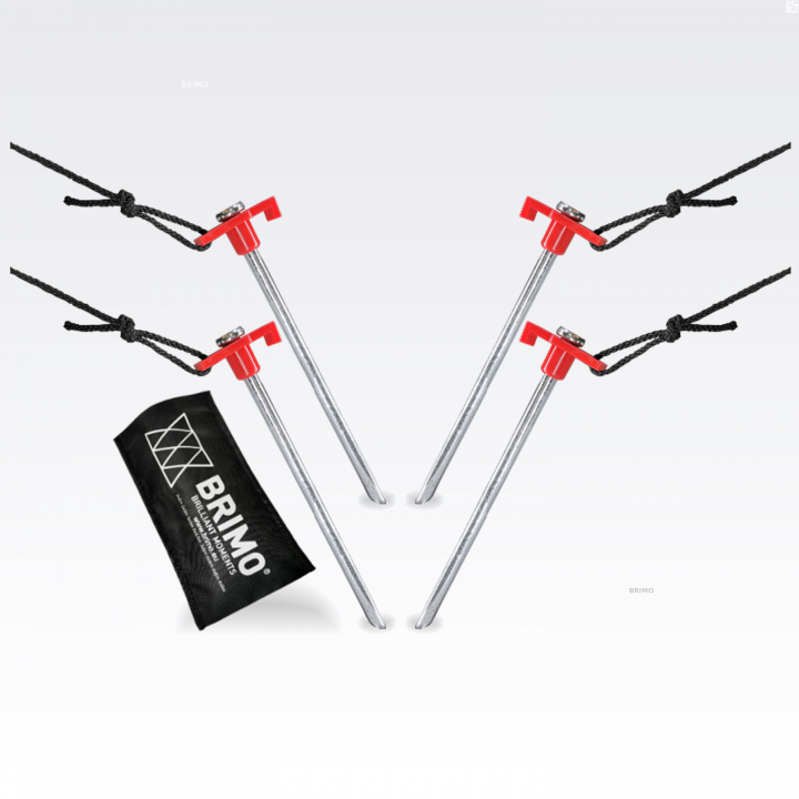 Verankering set voor opvouwbare partytent: 4 pinnen met rode koppen en touwen